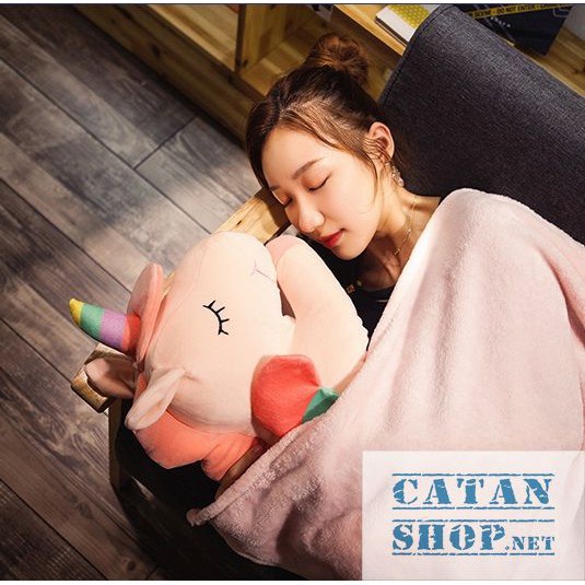 gấu bông,Gối mền kỳ lân 3 trong 1 siêu cute,nỉ nhung cực mịn,chăn gối văn phòng unicorn ngựa 1 sừng, quà tặng