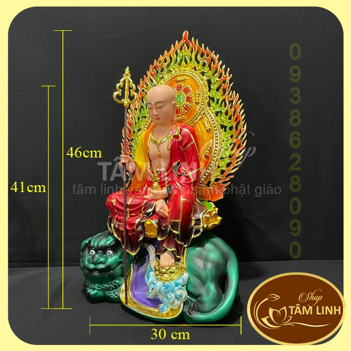 Tượng Địa Tạng Vương Bồ Tát Ngồi Địa Thính cao 41 cm có hào quang cao 46 cm