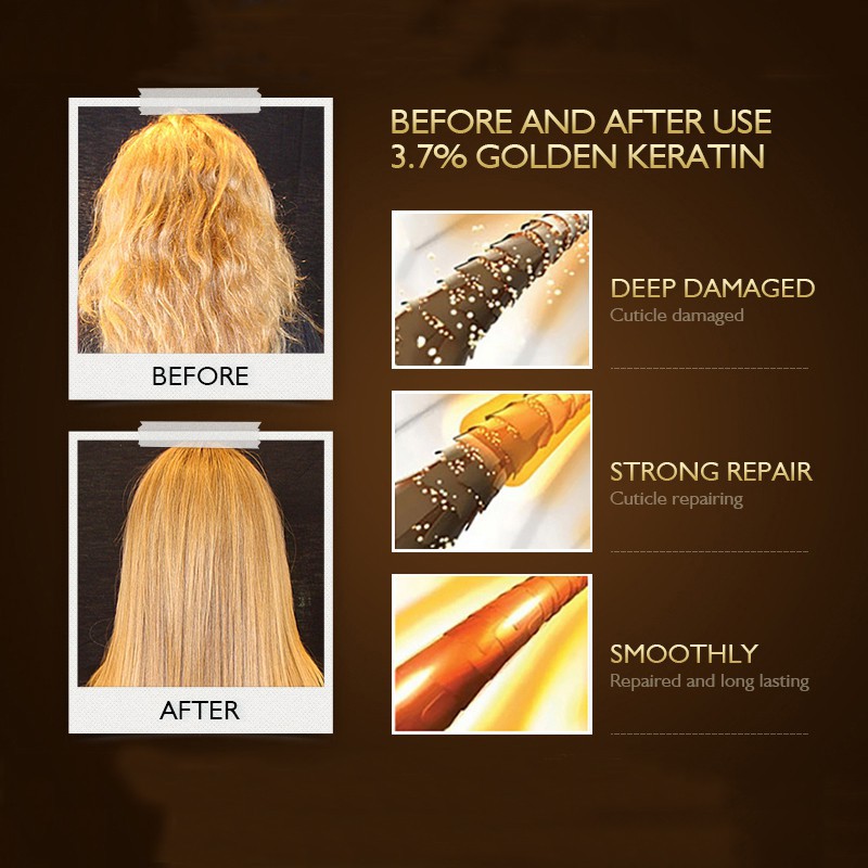 Bộ sản phẩm chăm sóc tóc Hairinque chứa vàng 24K và Keratin 3.7% cao cấp 300ml