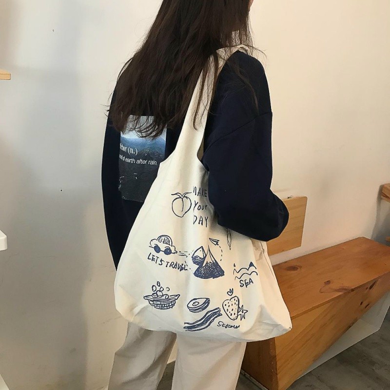 [Mã FASHIONT4WA2 giảm 10K đơn từ 50K] Túi tote vải canvas cao cấp phong cách Hàn quốc - Make your day