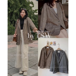 Áo vest kẻ 2 lớp mác trắng Form RỘNG OVERSIZE chất thô dày, áo blazer nữ kẻ caro The.sweaterweather (Ảnh thật)