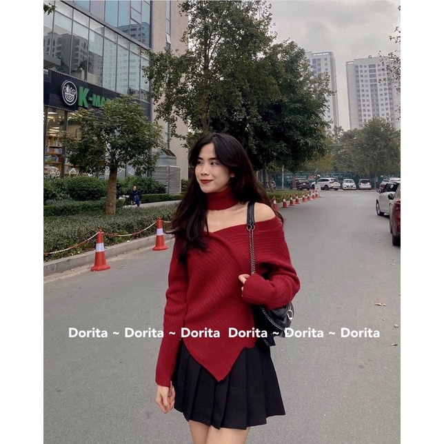 (Ảnh thật) Áo len đũa vạt chéo kèm cổ lọ rời - Dorita Boutique