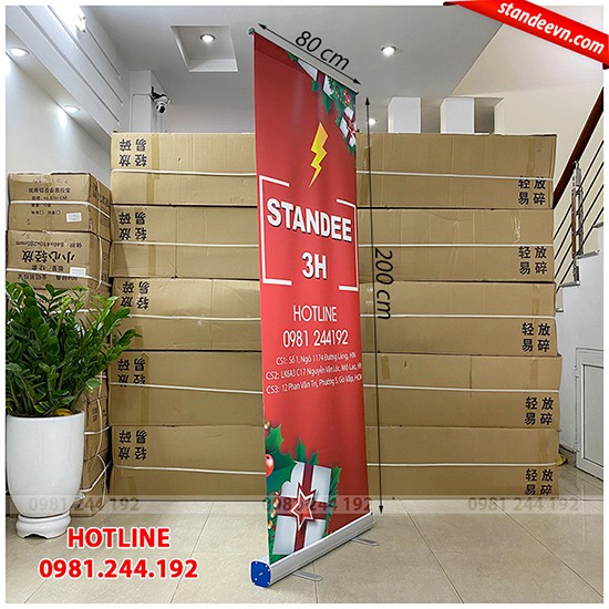 Standee Cuốn Nhôm Cao Cấp 80x200cm, Chân standee cuốn nhôm tốt | 3H