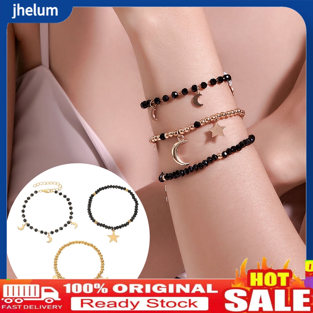 Set 3 Vòng Tay Chuỗi Hạt Nhựa Resin Màu Đen Dễ Thương