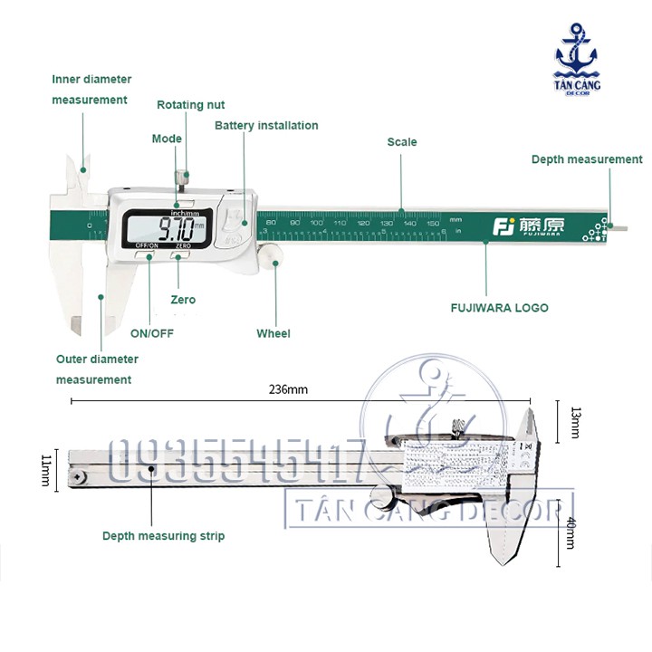 Thước kẹp điện tử chống nước Fujiwara SR44 150 mm