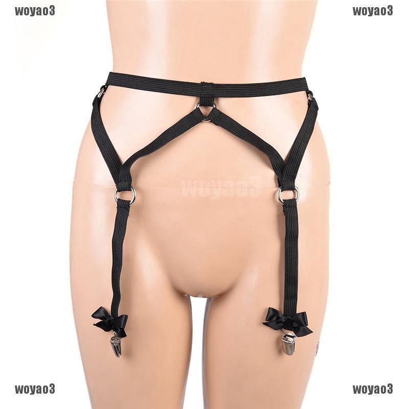 Set áo ngực đính nơ + quần lót G-string + nịt bít tất màu đen