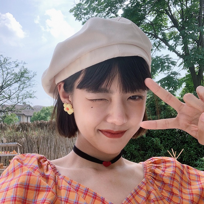 Nón Beret Vải Cotton Thoáng Khí Phong Cách Họa Sĩ Cổ Điển