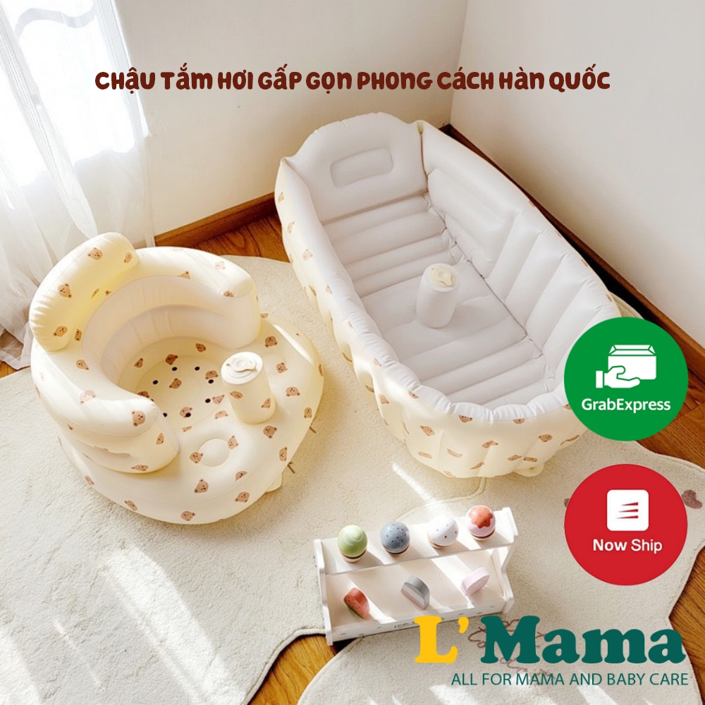 Chậu Tắm Hơi Gấp Gọn Có Rãnh Chống Trượt Playing Cho Bé, Phao Tắm Hơi Tiện Lợi Phong Cách Hàn Quốc Dễ Thương
