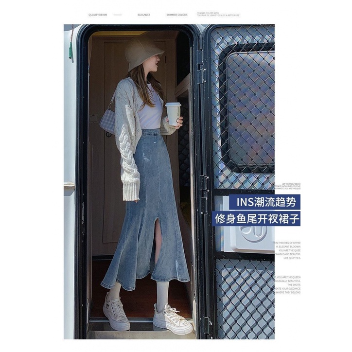 Chân Váy Đuôi Cá Denim Ngắn Lưng Cao Co Giãn Thời Trang Mùa Thu Mới 2022 Dễ Phối Đồ Dành Cho Nữ