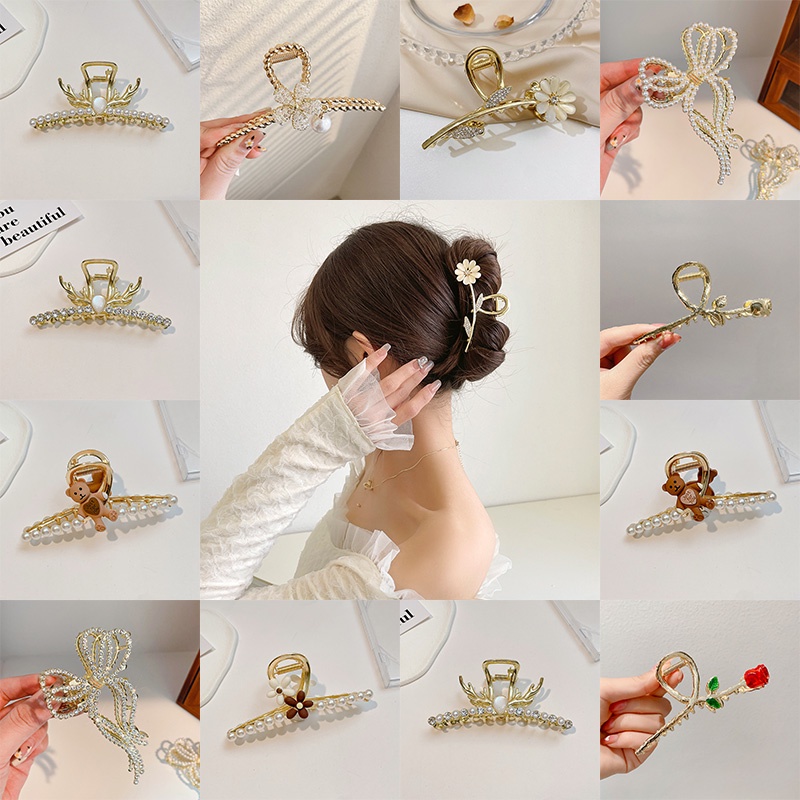 Kẹp Tóc Đính Đá Ngọc Trai Nhân Tạo Phong Cách Hàn Quốc Sang Trọng