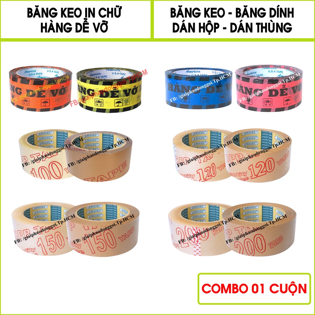 Băng keo HÀNG DỄ VỠ siêu dính, Dày 50 Mic, Bản 4F8, Băng keo dán thùng, dán hộp giá rẽ, InbaobiHCM