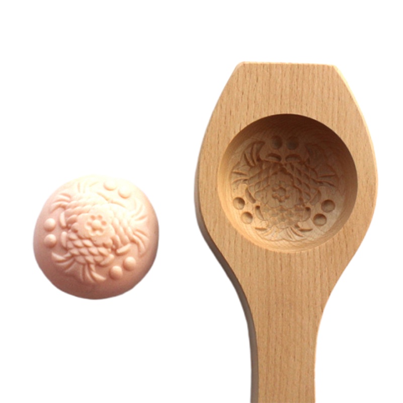 Khuôn làm bánh quy hình tròn bằng gỗ họa tiết hoa 3D thân thiện với môi trường