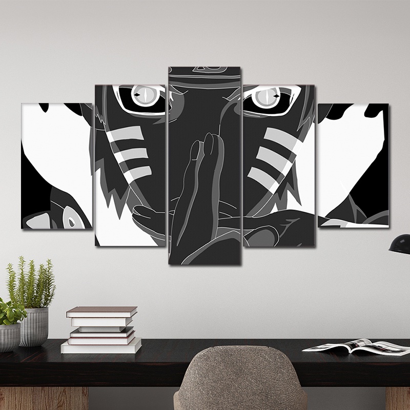 Set 5 Tranh Vải Bạt Treo Tường In Hình Nhân Vật Anime Naruto Ninja Màu Trắng Đen Trang Trí Nhà Cửa