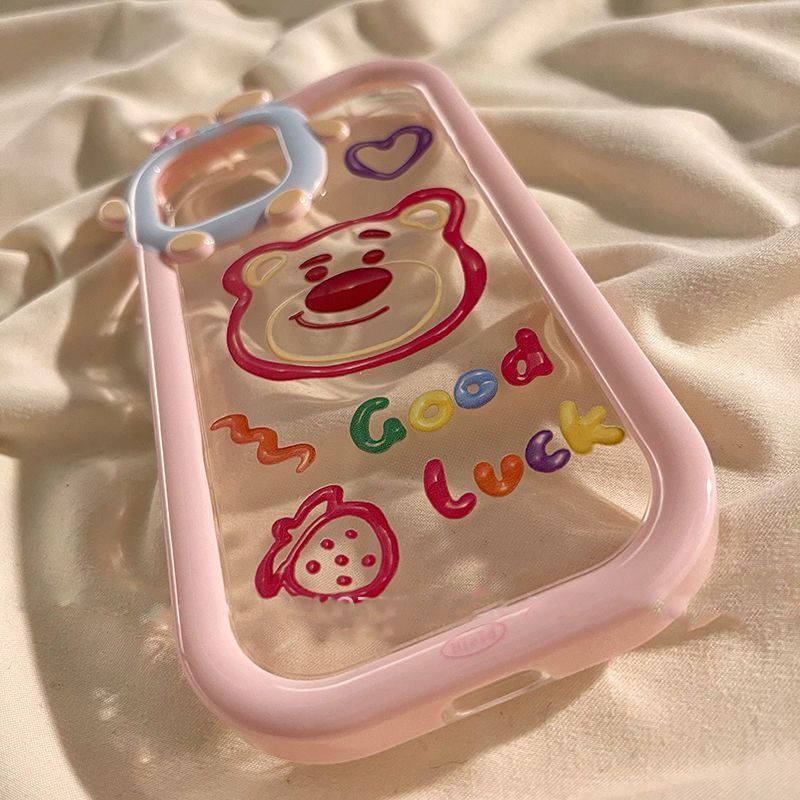 Ốp Điện Thoại Trong Suốt Hình Gấu Và Dâu Tây Cho iPhone 12 13 11 Pro Max X Xs Max Xr Sharkihrr5