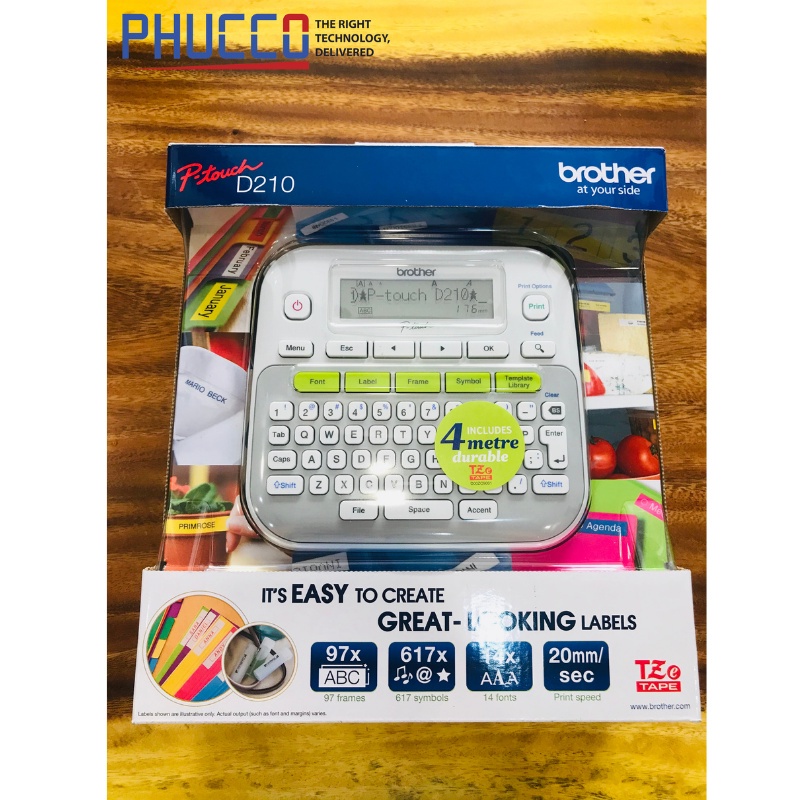 Máy in tem nhãn  Brother P-touch D210, máy in tem nhãn dán cầm tay, để bàn, nhỏ gọn, bàn phím tiện lợi