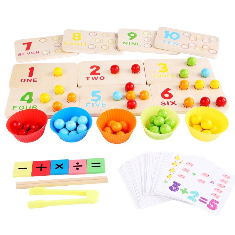 Bộ học toán bằng gỗ cho bé, giáo cụ montessori