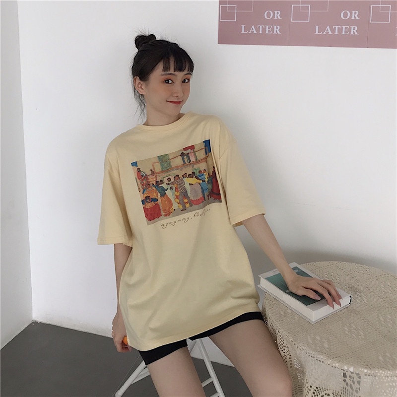 Áo Thun Bức Tranh Khiêu Vũ PEONYB Nữ [FREESHIP]  Phông form rộng tay lỡ in hình vintage 3158 đẹp cá tính Ulzzang