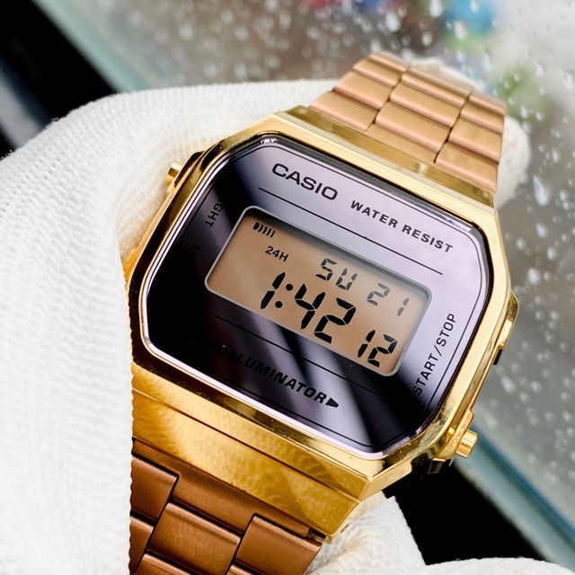 Đồng hồ điện tử nữ dây thép Casio standard A168 Rose Gold ngọt ngào