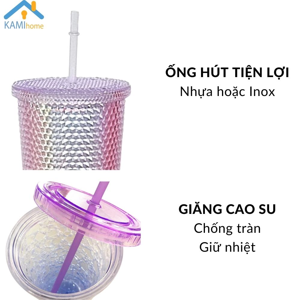 Ly nước có ống hút và nắp (Phong cách Hoàng Kim) Nhựa 2 lớp cách nhiệt nóng lạnh cỡ 900ml KM22056