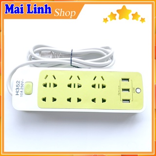 Ổ cắm điện đa năng có cổng usb sạc pin chuyển đổi thông minh chống giật phích dây dài 1m3 với 6 ổ cắm cùng 3 khe cắm USB
