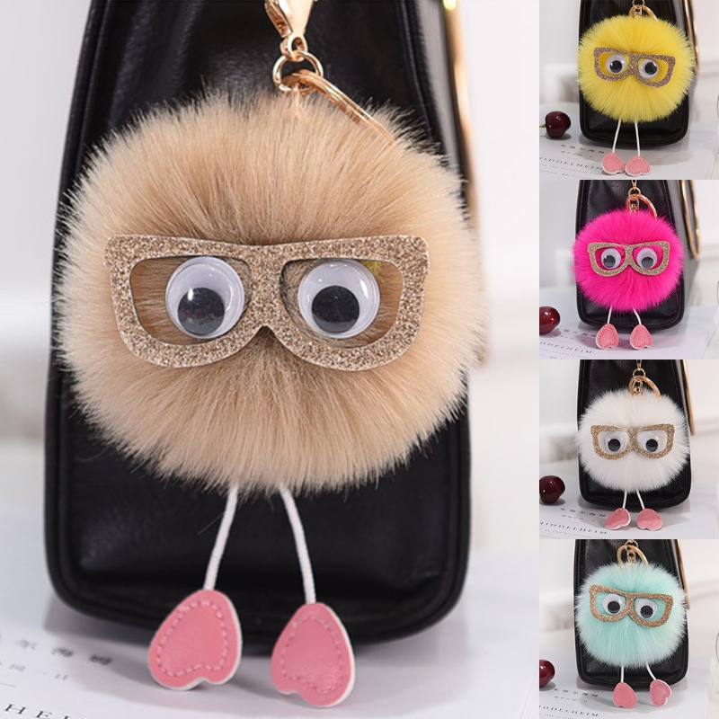 Mojito Móc Khóa Hình Mắt Kính Phối Lông Thỏ Giả Mềm Mại Dễ Thương