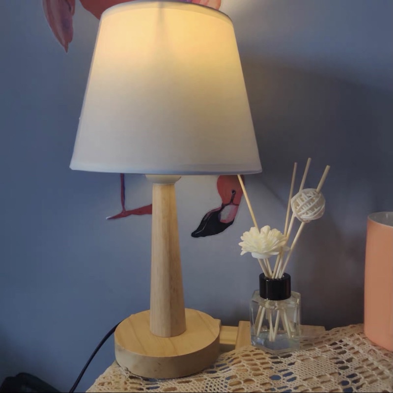Đèn ngủ để bàn chân gỗ, bảo vệ mắt phong cách vintage