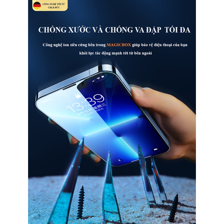 Kính cường lực iphone MAGICBOX tự dán chính hãng cao cấp, Cường lực MAGIC BOX  có lưới bảo vệ loa