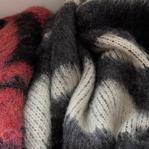 Áo Lông Mượt Họa Tiết Kẻ Ngang Xám Trắng Thu Đông Thời Trang Becky | BigBuy360 - bigbuy360.vn