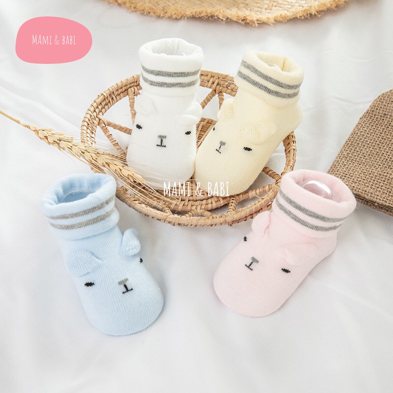 Tất vớ hình thú cho bé trai bé gái trẻ sơ sinh 0-6 tháng, tất cún cổ viền, vải mềm mại, chống trơn trượt MAMI BABI