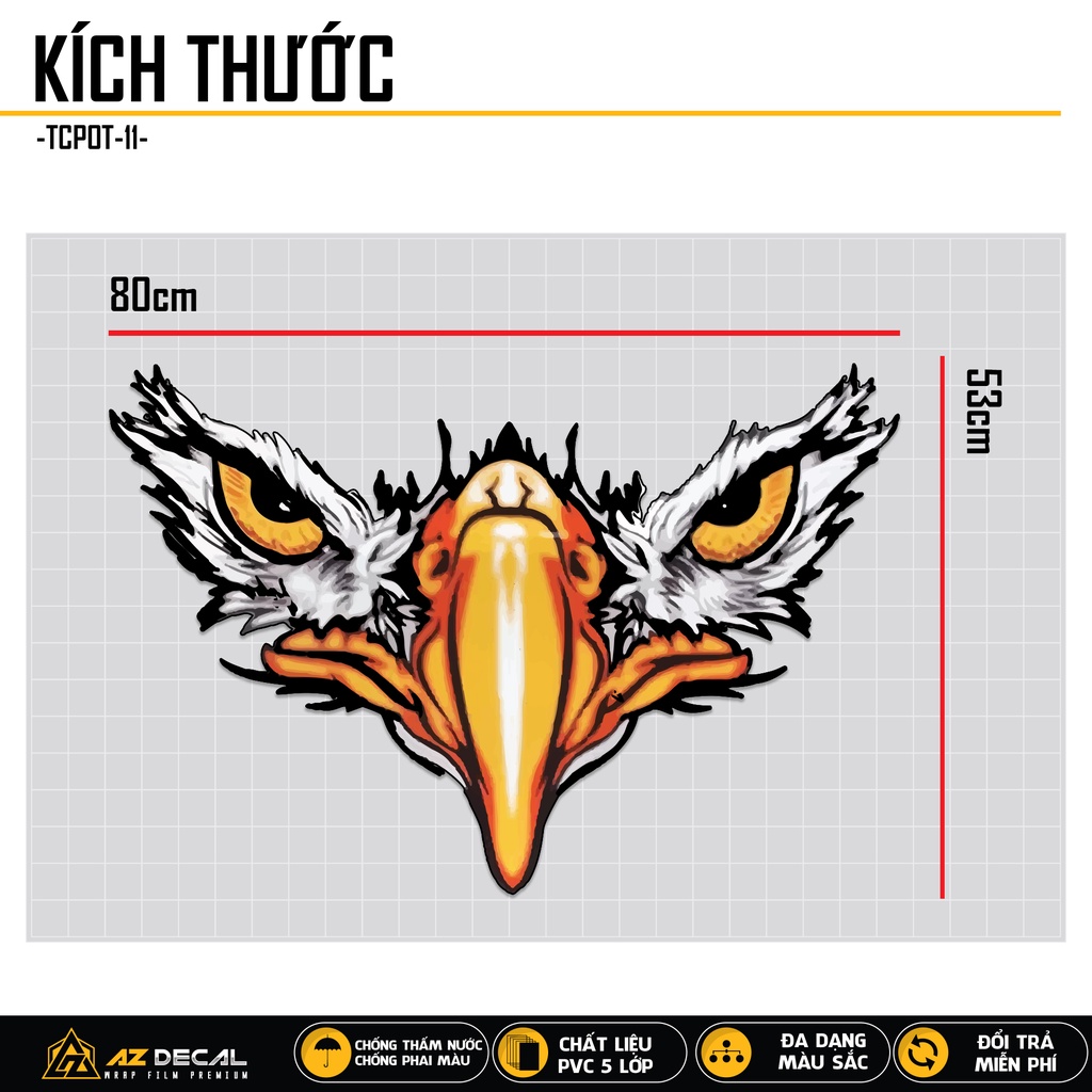 Tem Dán Nắp Capo Xe Ô Tô Xe Hơi Thiết Kế Đại Bàng | TCPOT-11 | Decal Dán Nắp Capo, Sườn Xe Oto Chống Nước, Bền Màu