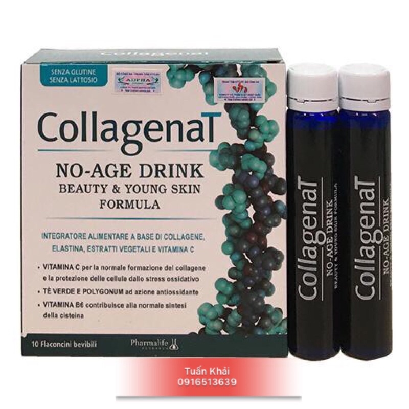 Nước uống trắng da Collagen peptide CollagenaT No Age Drink - Collagen thuỷ phân dạng nước nhập khẩu Ý hộp 10 ống