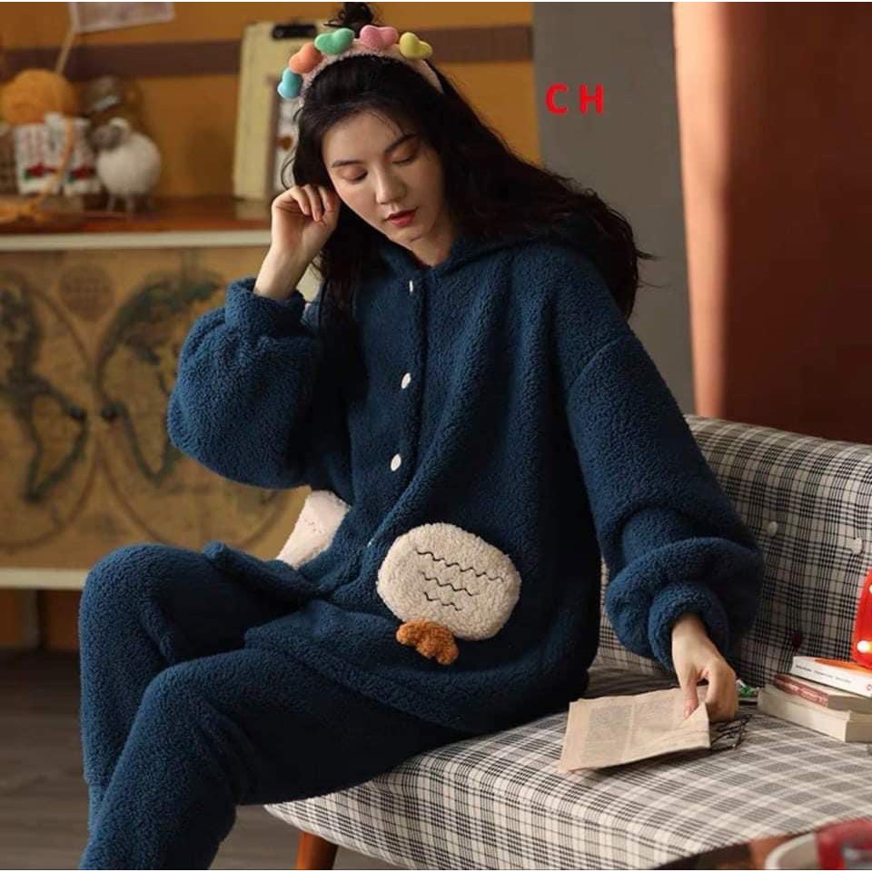 Bộ ngủ mùa đông lông cừu túi ấm áp, bộ đồ thu đông mặc nhà giữ nhiệt tốt,lông 2 mặt, đồ ngủ nữ hàn quốc_ TONGKHOQUANAONU | BigBuy360 - bigbuy360.vn