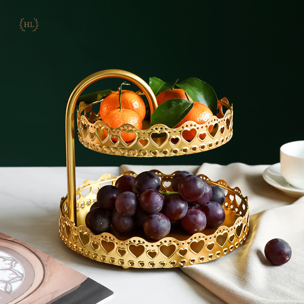 Kệ đựng hoa quả, bánh kẹo, mỹ phẩm hợp kim mạ vàng cao cấp 2022 | KỆ 2 ĐĨA HỢP KIM MẠ VÀNG CAO CẤP