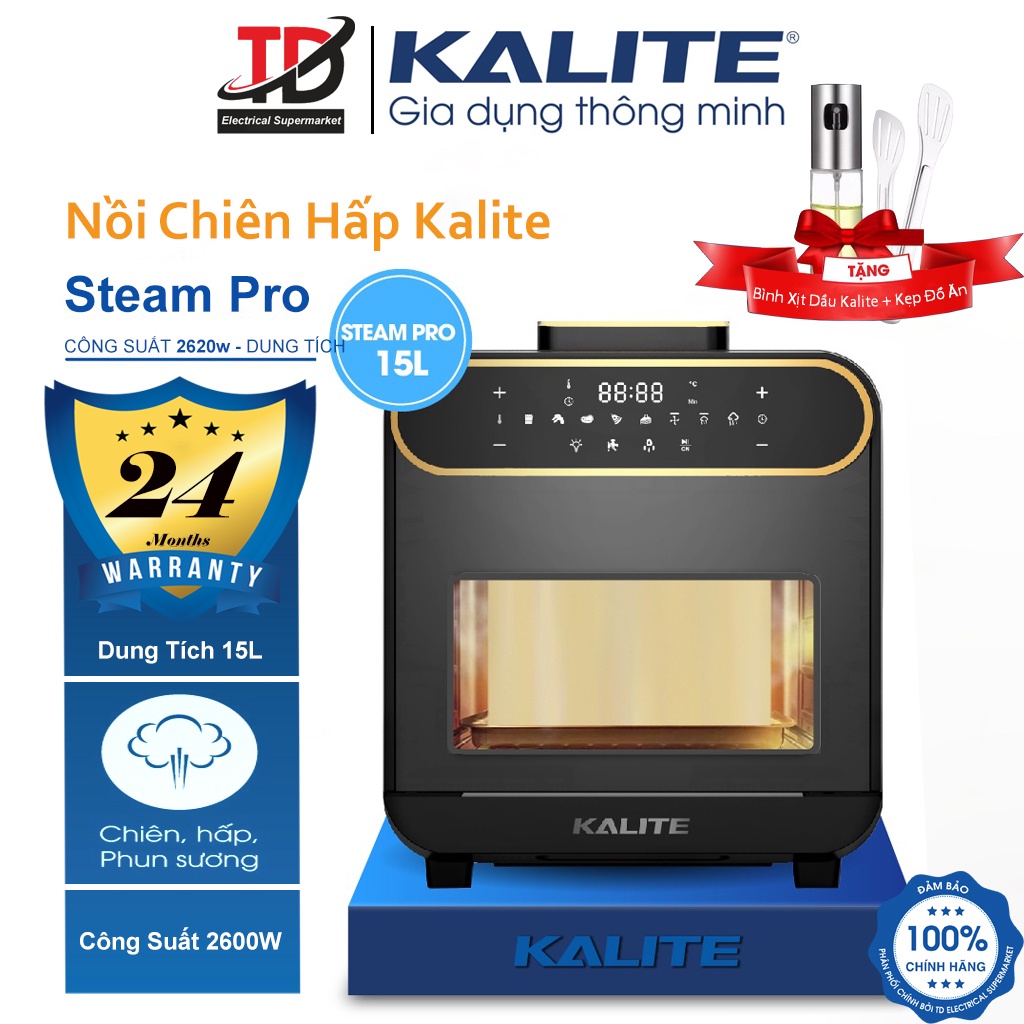 Nồi Chiên Hấp Kalite Steam Pro, 15Lit - 2620W, Hấp Chiên 2in1, Bảo Hành Chính Hãng 24 Tháng