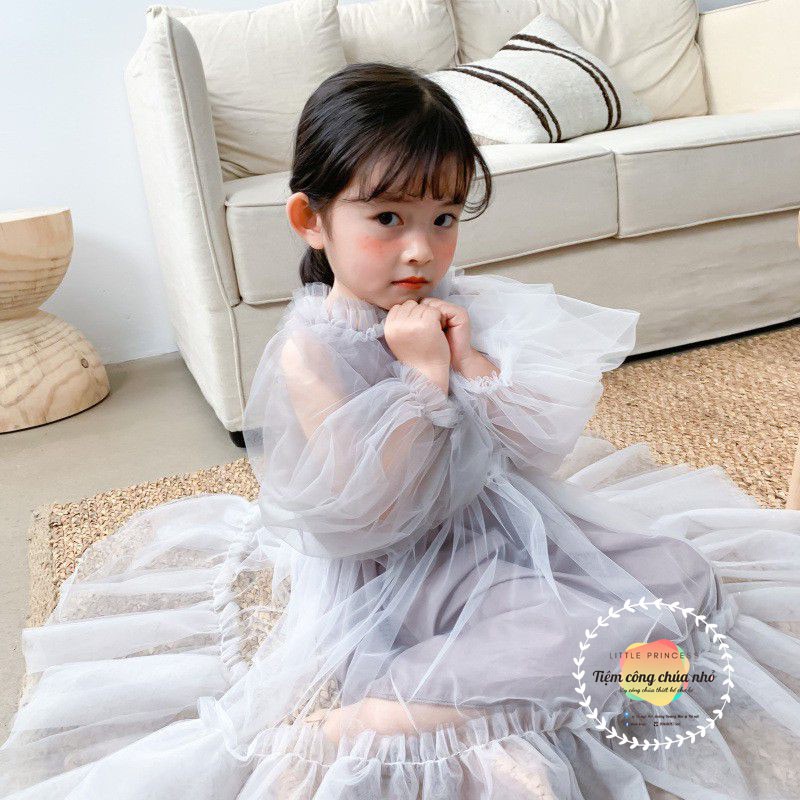 Đầm Công Chúa Tay Dài Trong Suốt Kèm Quà Tặng Cho bé gái Từ 0- 14t 🍎TIỆM CÔNG CHÚA NHỎ🍎