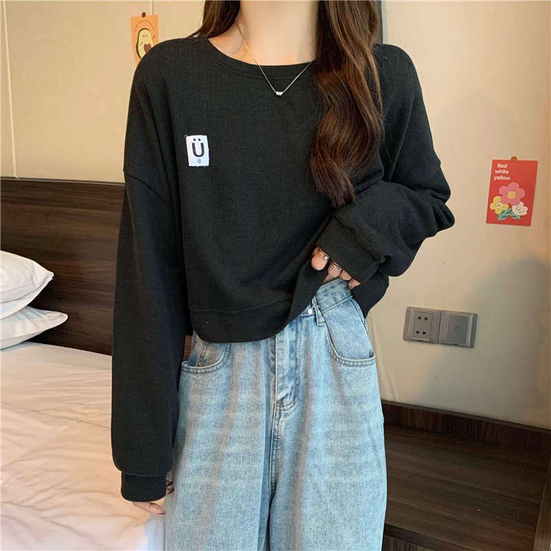 Áo sweater thể thao SUXI tay dài dáng rộng màu trơn đơn giản dễ phối đồ thời trang xuân thu dành cho nữ