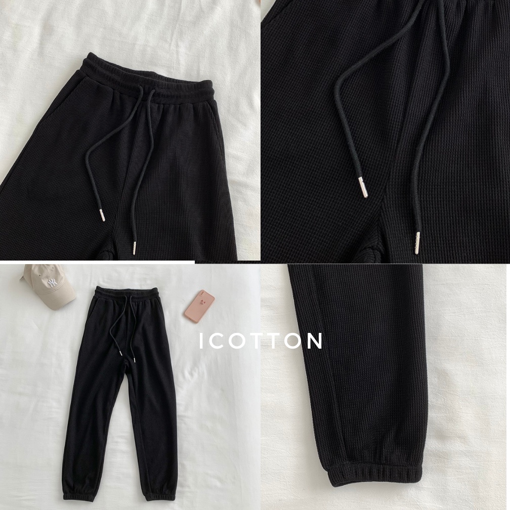 Quần jogger nữ  icotton  quần thể thao nữ bo gấu chất tổ ong dày dặn không bai xù