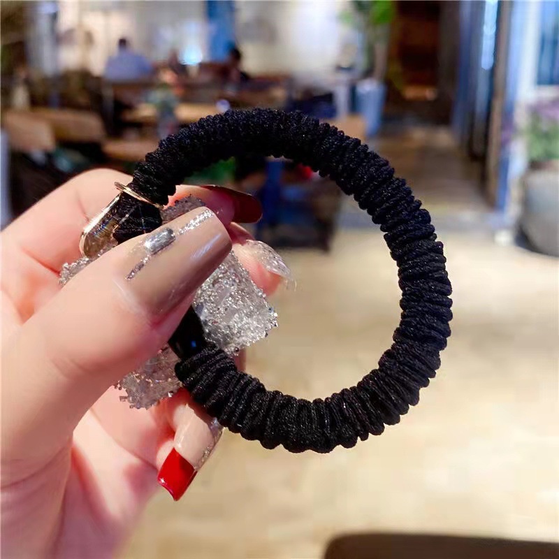 Dây Cột Tóc Cao Su Co Giãn Đính Pha Lê Đen Thời Trang Hàn Quốc Sang Trọng Dành Cho Bạn Nữ