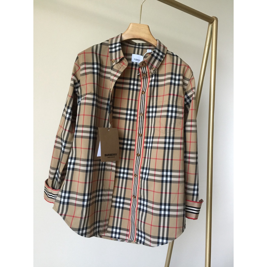 Áo sơ mi dài tay kẹ sọc thời trang cao cấp Burberry BBR phong cách trẻ trung, năng động