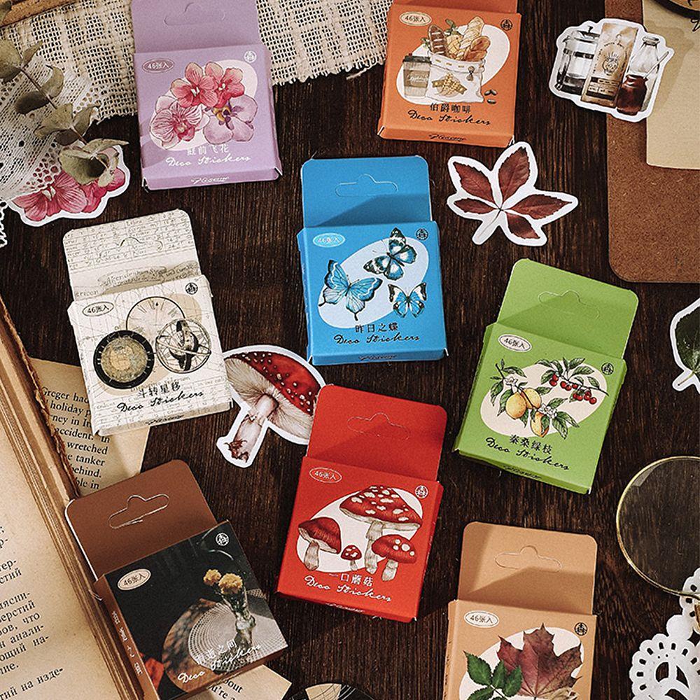 Set 46 Nhãn Dán Tự Dính Dùng Trang Trí Album Ảnh Phong Cách Vintage