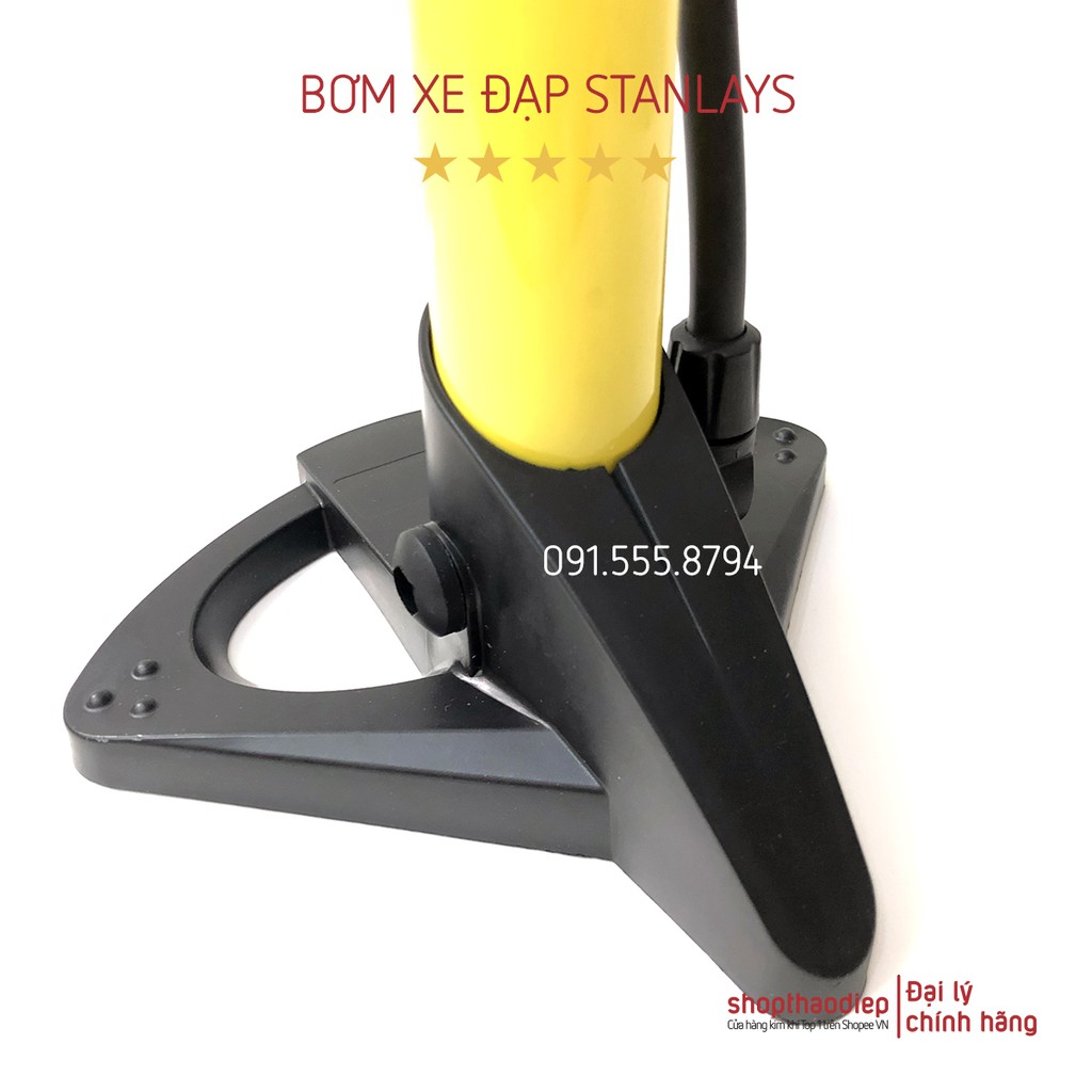 Bơm Tay Xe Đạp Xe Máy Có Đồng Hồ Đo Áp Suất Lốp Chân Gập Gọn Dài 60cm STANLAYS