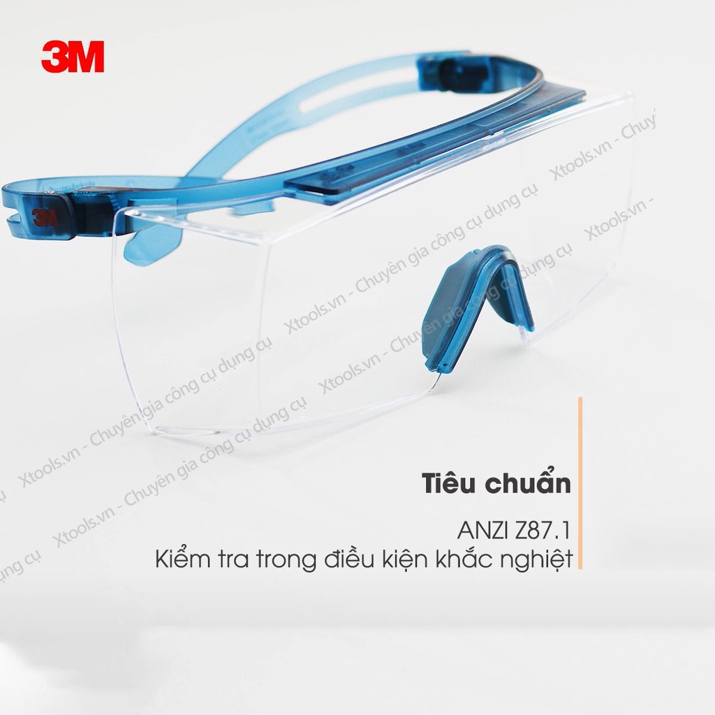 Kính bảo hộ 3M SF3701ASGAF-BLU kính Super OTG đeo ngoài kính cận, chống trượt, chống hơi nước, trầy xước, chống tia UV