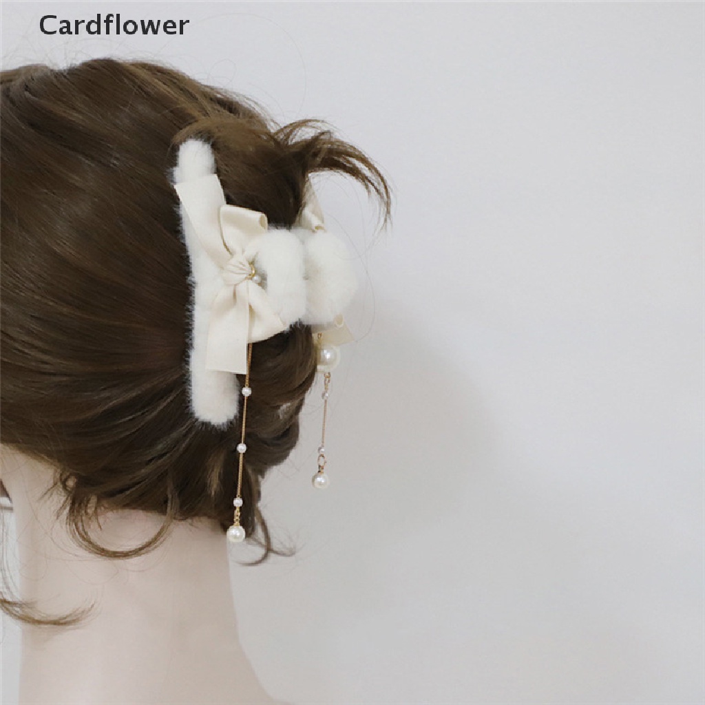 &lt; Cardflower &gt; Kẹp Tóc Càng Cua Dài Đính Ngọc Trai Lông Nhung Thời Trang Mới Cho Nữ