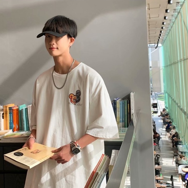 cotton ifashion Áo thun simple anime phong cách Hàn Quốc unisex áo thun nam  áo phông rộng oversize áo thun kiểu nữ streetwear đen      trắng áo thun thể thao &quot;retro áo thun tay lỡ