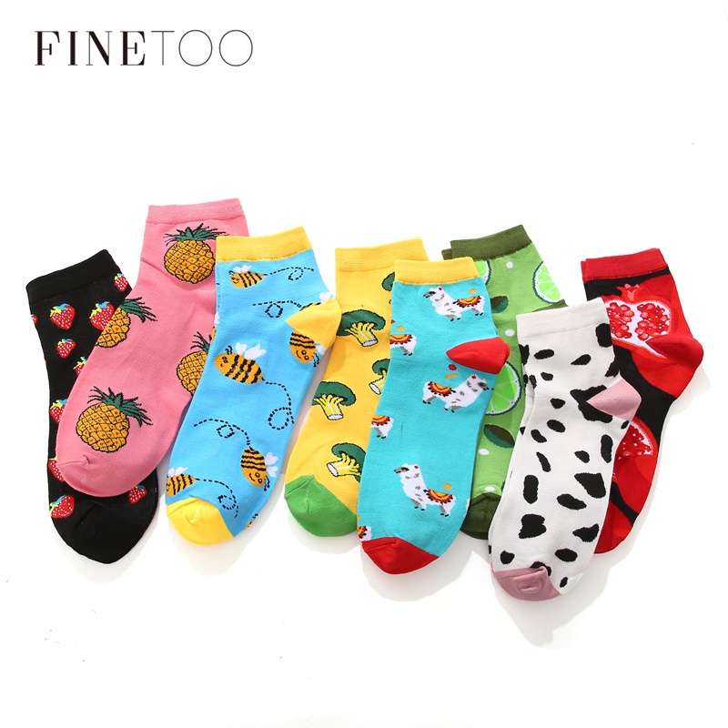 Vớ Cổ Ngắn In Họa Tiết Trái Cây Hoạt Hình Nhiều Màu Thoải Mái Cho Nữ