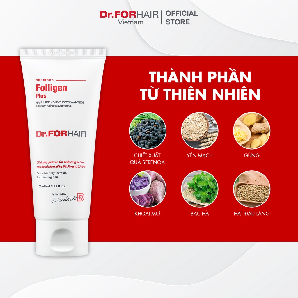 Bộ mini chăm sóc tóc, GIẢM NGỨA và MỌC TÓC của Dr.FORHAIR Folligen Plus x Tonic x Sea Salt Scaler