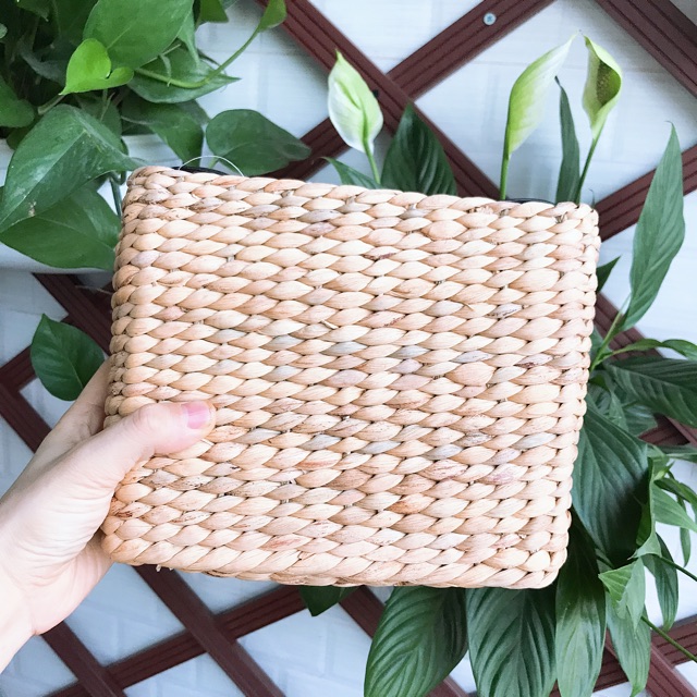 [TẶNG HOA CÀI TÓC]Túi cói lục bình vuông đính hoa cúc handmade