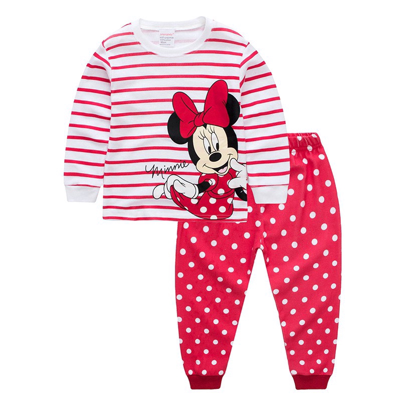 Bộ Pijama Dài Tay In Hình Chuột Minnie Cho Bé