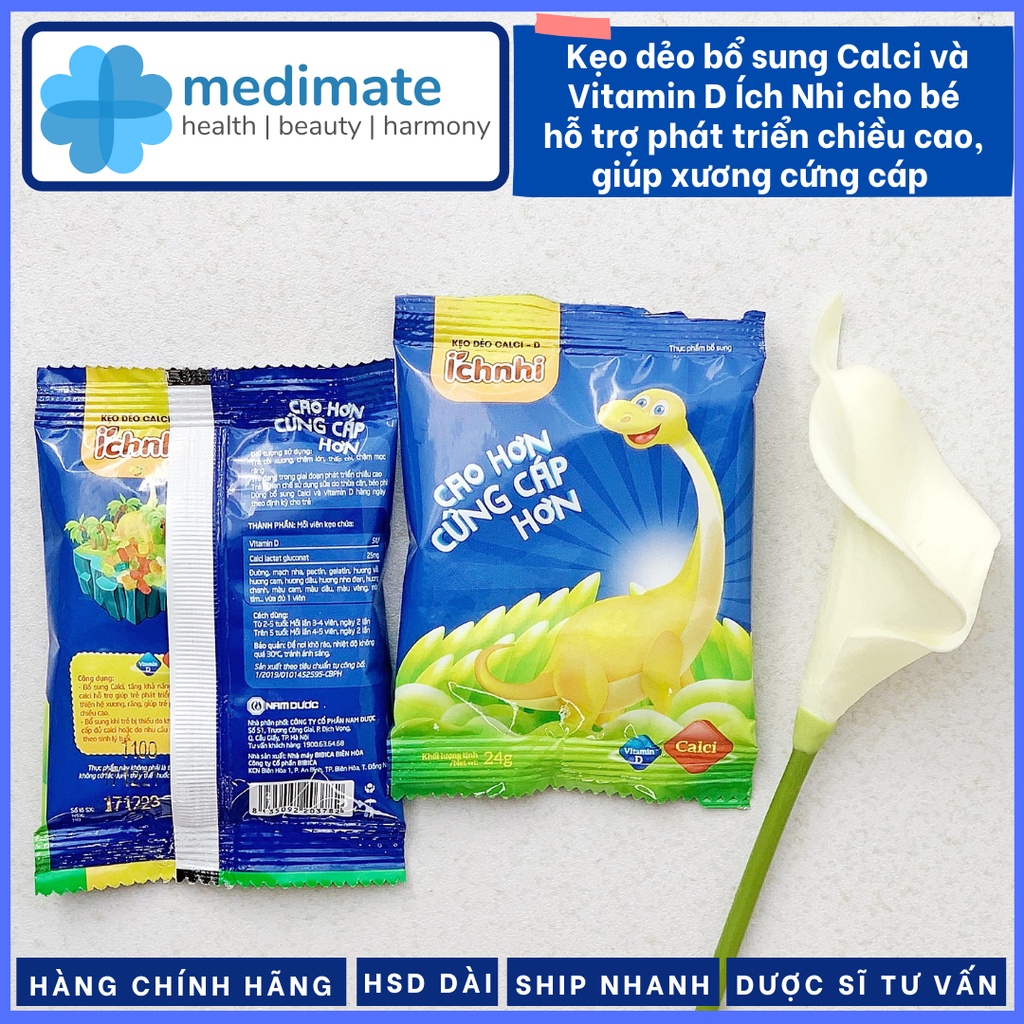 Kẹo dẻo Ích Nhi bổ sung Canxi và Vitamin D cho bé, giúp phát triển chiều cao, xương cứng cáp (gói 24g)