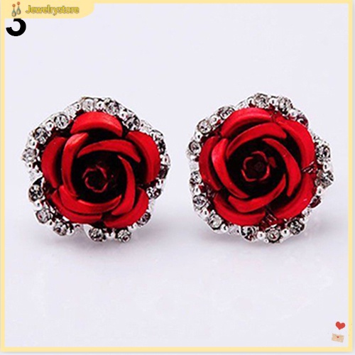 Bông tai hình hoa hồng đính đá thanh lịch cho nữ
